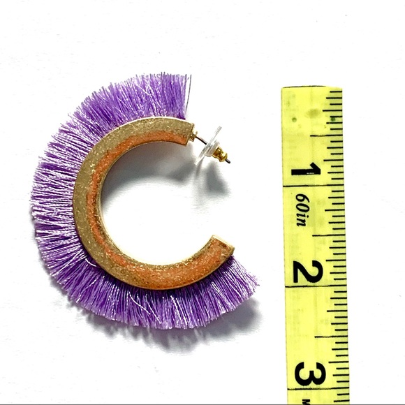 Purple Fringe Matte Gold Hoop Boho Earrings - Picture 5 of 7